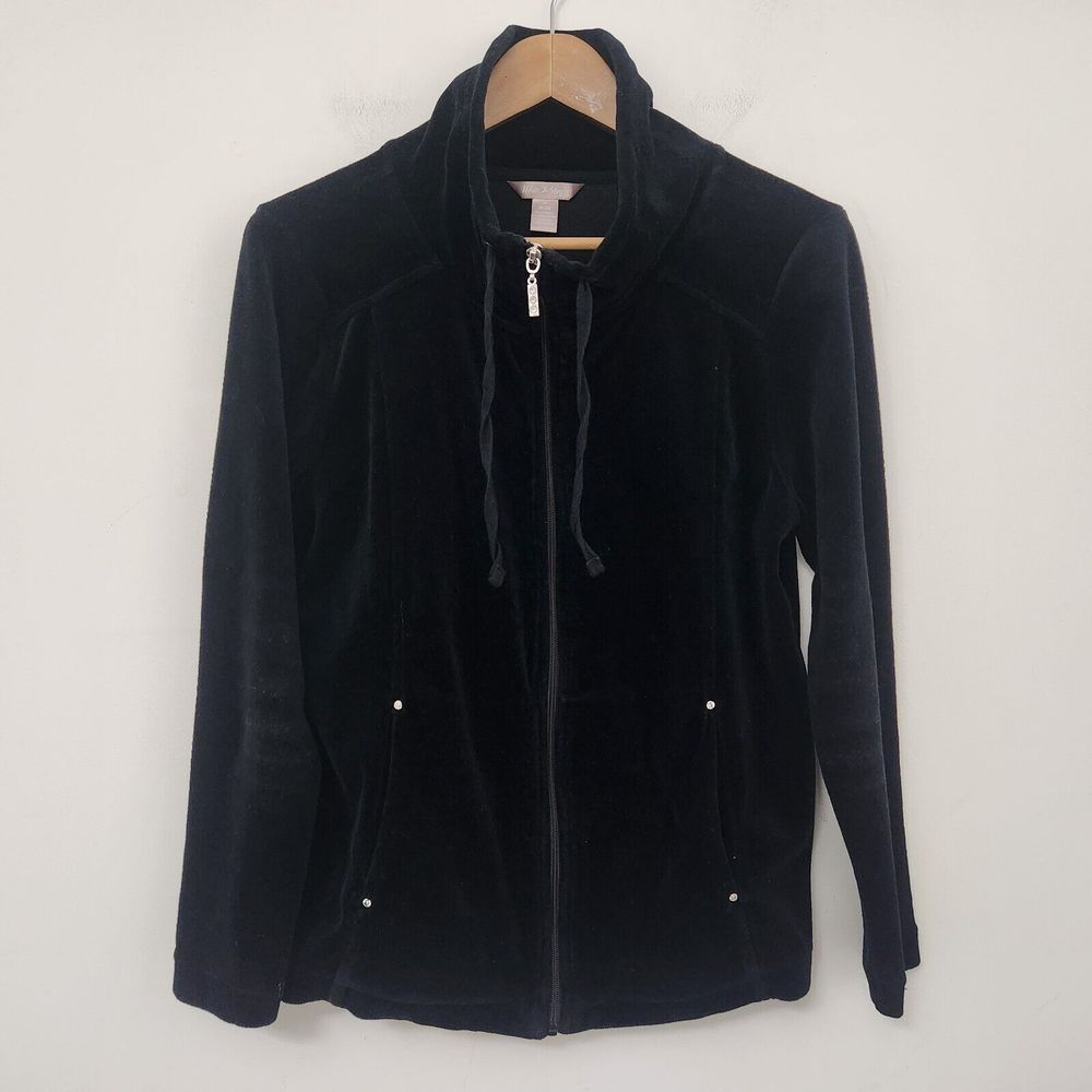 WHITE STAG Women's Black Full Zip Cowl Neck Long Sleeve Sweatshirt Size M